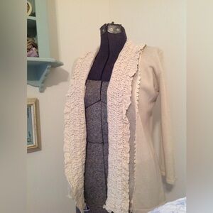 Will Smith Cream Cardigan w/ Crochet Collar and Opening w/ 3/4 Sleeve Small